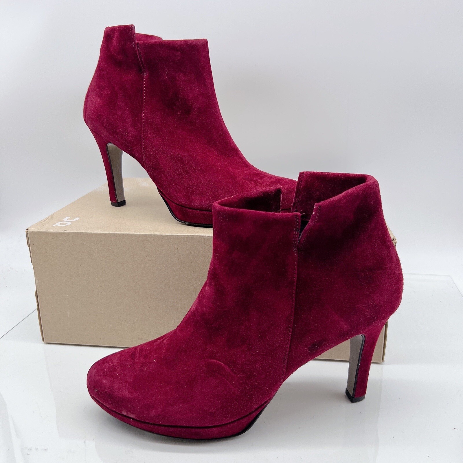 Paul Green Dominique Womens Bootie Heel Ankle Boots Platform Burgundy Suede Us 9